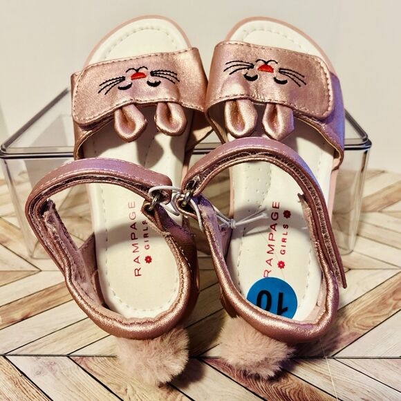Rampage Girls 10 Pink Metallic Bunny Ears Sandals Rabbit Smile Fluffy Fur Tail - Picture 4 of 9